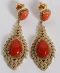 1220CT NATURAL CORAL  DIAMOND DANGLE EARRINGS