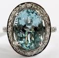 10CT NATURAL AQUAMARINE  DIAMOND RING SIZE 5