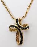 ITALIAN 14KT GOLD NECKLACE W BLUE SAPPHIRE PENDANT