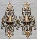 PATINATED METAL  CRYSTAL SCONCES PAIR