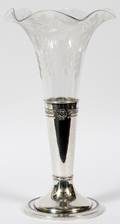 DOMINICK HAFF STERLING ENGRAVED GLASS TRUMPET VASE