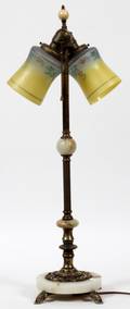 GILT METAL  ONYX 2LIGHT LAMP EARLY 20TH C