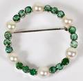 18KT GOLD PEARL AND PERIDOT BROOCH