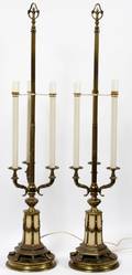 FRENCH EMPIRE STYLE BRONZE 3LIGHT LAMPS PAIR