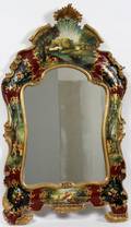 ITALIAN HAND PAINTED  PARCEL GILT CARVED MIRROR