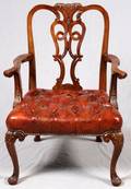CHIPPENDALE STYLE MAHOGANY OPEN ARM CHAIR