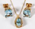 14KT GOLD NECKLACE W BLUE TOPAZ PENDANT  EARRINGS