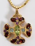 14KT GOLD NECKLACE W SEMIPRECIOUS STONE CROSS