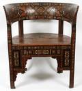 DAMASCUS INLAID BARREL BACK CHAIR 19TH C