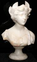 CARVED MARBLE  ALABASTER BUST OF MAIDEN