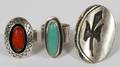 NAVAJO TURQUOISE  CORAL STERLING RINGS THREE