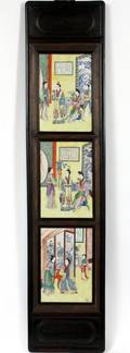 CHINESE PORCELAIN PLAQUES IN TEAKWOOD FRAME 19THC