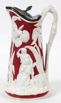 STAFFORDSHIRE RED  WHITE COVERED PITCHER 19TH C