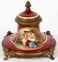 ROYAL VIENNA BRONZE MOUNTED PORCELAIN INKWELL