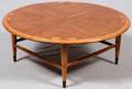 LANE MIDCENTURY INLAID WOOD ROUND COCKTAIL TABLE