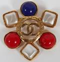CHANEL FAUX PEARL  ENAMEL BROOCH