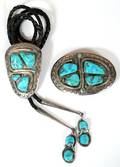 EFFIE CALAVAZA ZUNI SILVER  TURQUOISE BOLO BUCKLE