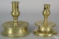 Two Spanish brass capstan candlesticks ca 1650