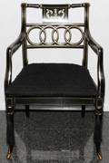SHERATON STYLE PAINTED OPEN ARMCHAIR 20TH C