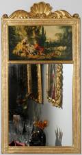 FRENCH CARVED GILT WOOD TRUMEAU MIRROR