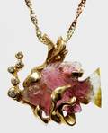 14KT YELLOW GOLD NECKLACE W QUARTZ FISH PENDANT