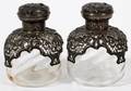 SILVER PLATE OVERLAID GLASS PERFUME BOTTLES PAIR