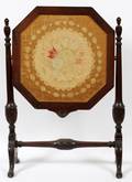 MAHOGANY  NEEDLEPOINT FIRE SCREEN EARLY 20TH C