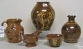 Five pcs of Lester Breininger slip decorated redware