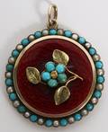 9KT GOLD ENAMEL TURQUOISE  SEED PEARL LOCKET
