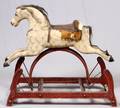 AMERICAN CARVED WOOD PLATFORM ROCKING HORSE C 1840