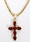 ITALIAN 14KT GOLD NECKLACE W GARNET CROSS PENDANT