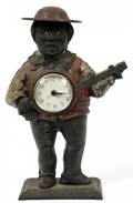 BLACK AMERICANA CAST IRON BANJO MAN CLOCK C 1970
