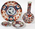 JAPANESE IMARI PORCELAIN PLATES  VASE FOUR PIECES
