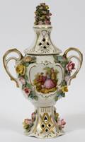 SCHUMANN DRESDEN PORCELAIN COVERED URN H 12