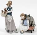 LLADRO PORCELAIN FIGURES OF GIRLS W DOGS TWO