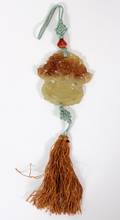JADE PENDANT URN FORM W FLOWERS SILK TASSELS