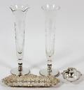 AMERICAN STERLING DISHES  ETCHED GLASS VASES