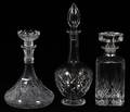 CUT AND ETCHED GLASS DECANTERS THREE