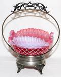 VICTORIAN CRANBERRY GLASS BRIDES BASKET 19TH C