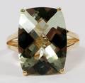14KT YELLOW GOLD  GREEN AMETHYST SOLITAIRE RING