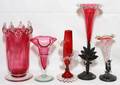 VICTORIAN CRANBERRY GLASS VASES 19TH C FIVE