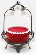 VICTORIAN GLASS  SILVERPLATE BRIDES BASKET
