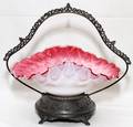 VICTORIAN GLASS  SILVERPLATE BRIDES BASKET
