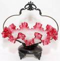VICTORIAN GLASS  SILVERPLATE BRIDES BASKET