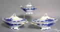 Three flow blue covered tureens in the Albany pattern