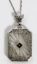 14KT WHITE GOLD PENDANT  CHAIN WITH CARVED CRYSTAL