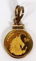 JAPANESE GOLD COIN  PENDANT IN 12 KT GOLD FRAME
