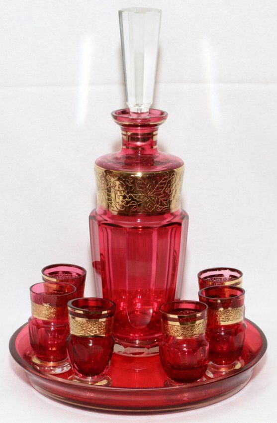 Realized price for Moser Cranberry Glass Decanter Set