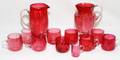 CRANBERRY GLASS PITCHERS  MUGS LATE 19TH C 12 PCS