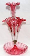 VICTORIAN CRANBERRY GLASS EPERGNE LATE 19TH C